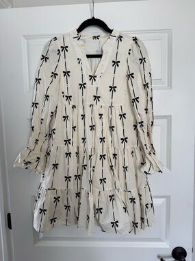 Bow Print Ruffle Dress